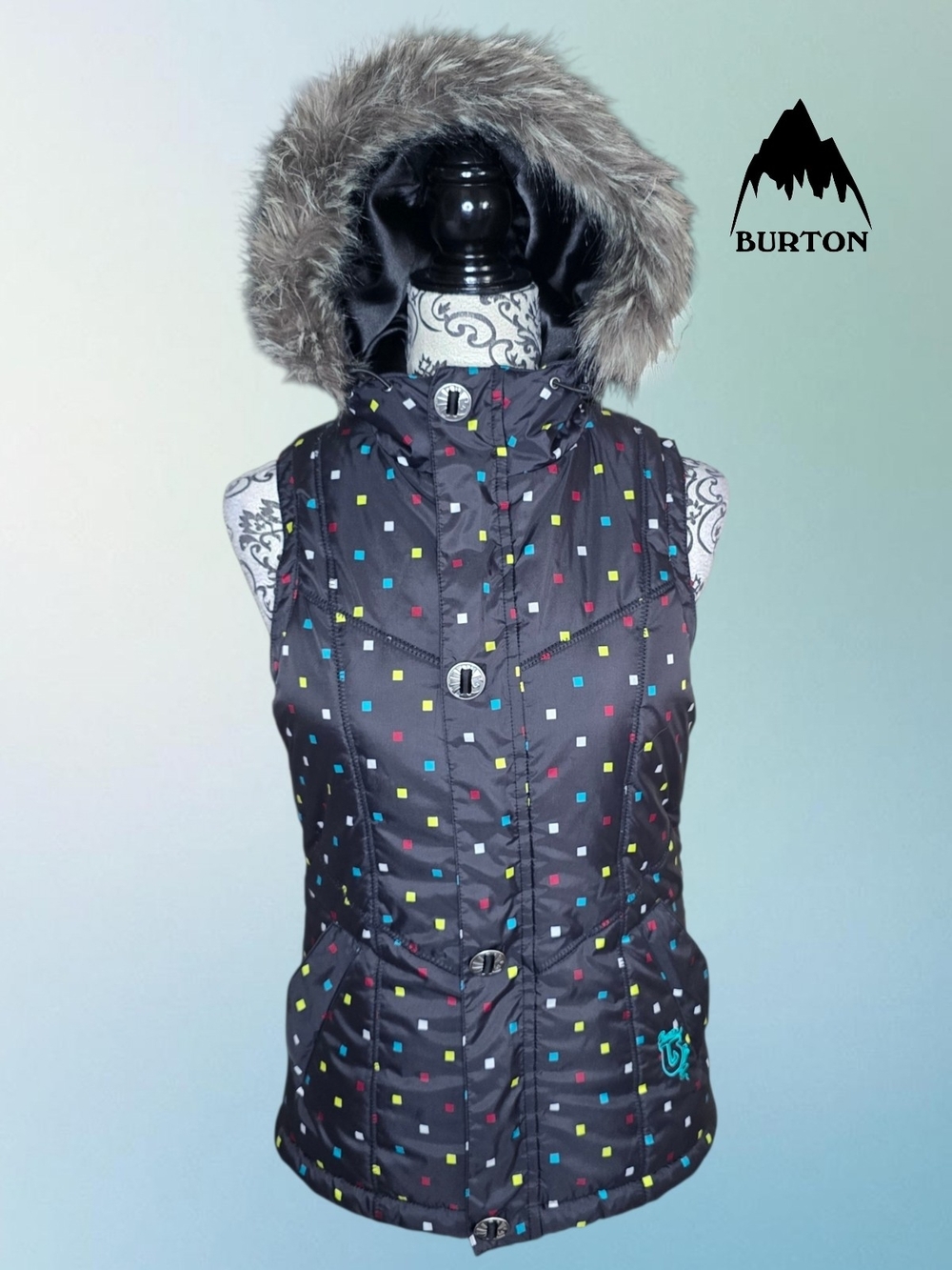 BURTON Quilted Hooded Vest with Faux Fur Trim - XSmall